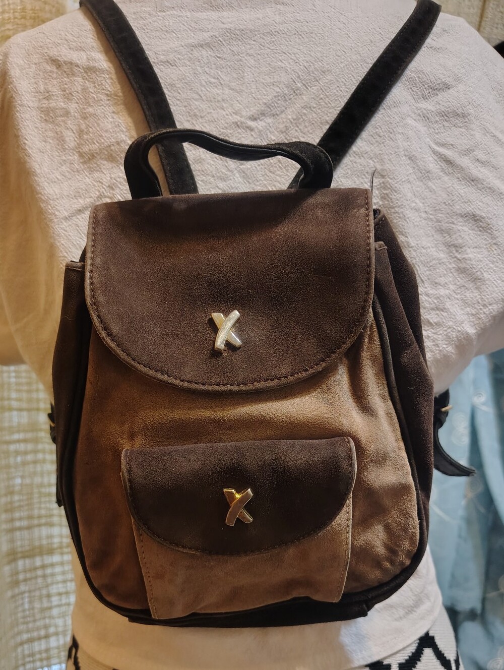 Vintage Paloma Picasso Brown Suede Leather Mini Backpack Made In Italy